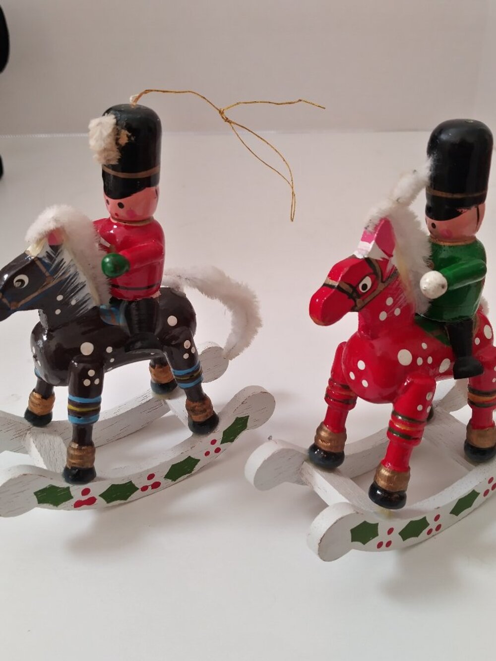 2 Vintage Rocking Horse & Toy Soldier Xmas Ornaments